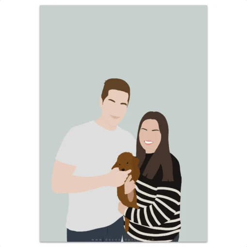 ilustracion personalizada pareja con mascota