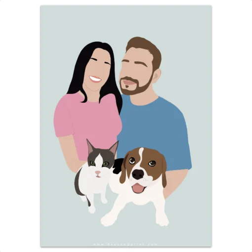 ilustracion personzalida pareja con mascotas