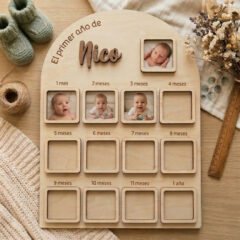 marco de fotos primer año personalizado de mader regalo recien nacido