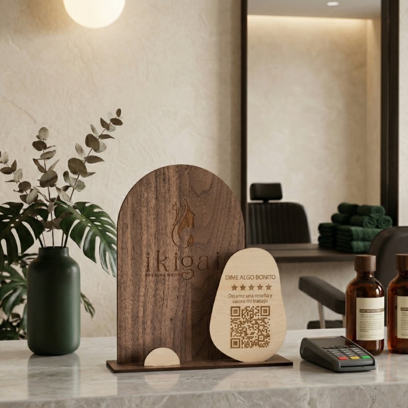 expositor de tarjetas para negocios con qr para reseñas